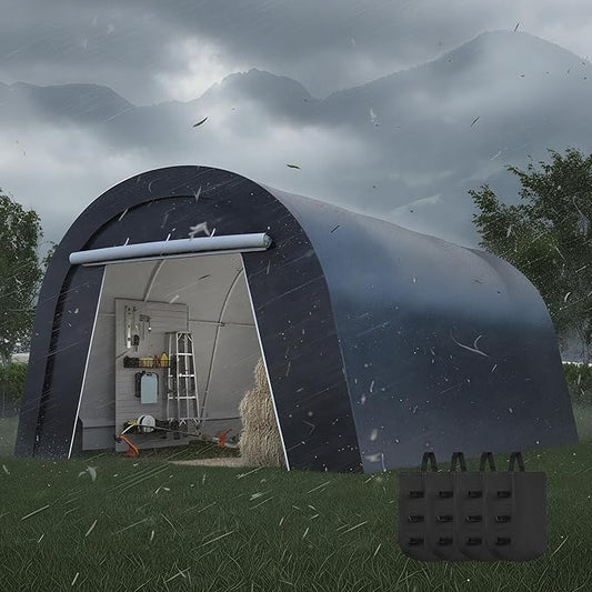 13' x 20' Domed Carport with 4 Cloth Bags, Portable Garage with 2 Roll-up Doors, All-Weather Storage Shelter Shed for Cars, Truck, or Garden Tools
