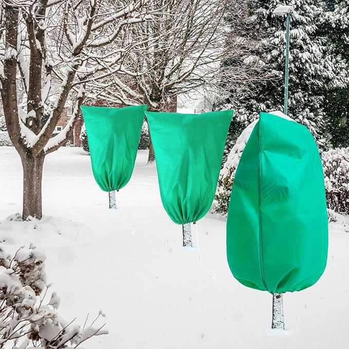 Homimp Plant Covers Freeze Protection, 2 Pack Frost Covers with Zipper Drawstring (71" x 47.3") Plant Protection Cover Bags for Outdoor Winter Frost Cold Weather Shrubs Trees Jacket Covers(Green)