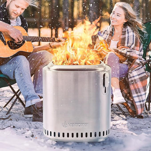 COSIEST 17" Outdoor Smokeless Fire Pit with Removable Ash Pan, Stainless Steel Wood Burning Fireplace, Portable Camping Firepit with Organizer Bag & Mat, Bonfire for Patio Party Yard Christmas