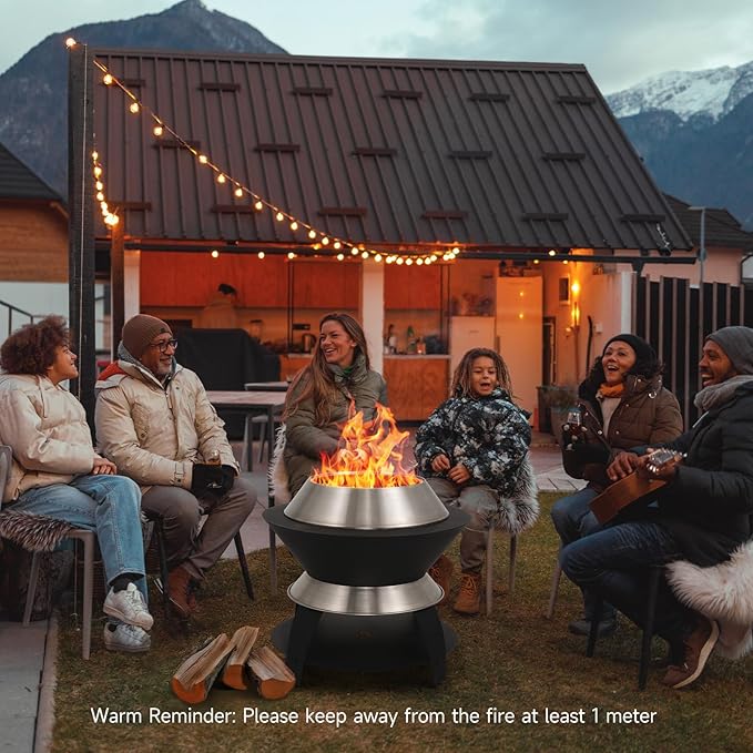 ONBRILL 26 Inch Smokeless Firepit, Outdoor Fire Pit with Waterproof Lid, Removable Ash Pan, Handbag, 2 in 1 Stainless Steel Potable Fire Pits for Outside Wood Burning, Bonfire, Camping, Picnic, Black