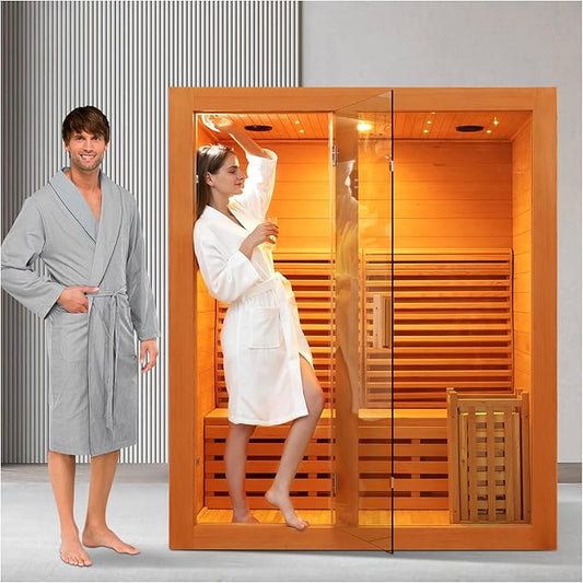 ZONEMEL Wooden Steam Sauna Room, 3 Person Canadian Red Cedar Luxurious Indoor Sauna with 6 KW Harvia Stove Heater, WiFi Control, Sauna Stone, Wooden Bucket, Scoop, Reading Light, Hourglass, 220V