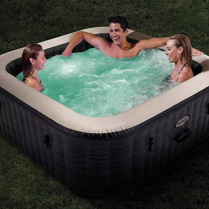 Intex Handheld Above Ground Pool Vacuum Cleaner with 2 Brush Heads and PureSpa Plus 4 Person Inflatable Square Hot Tub Spa, Greystone