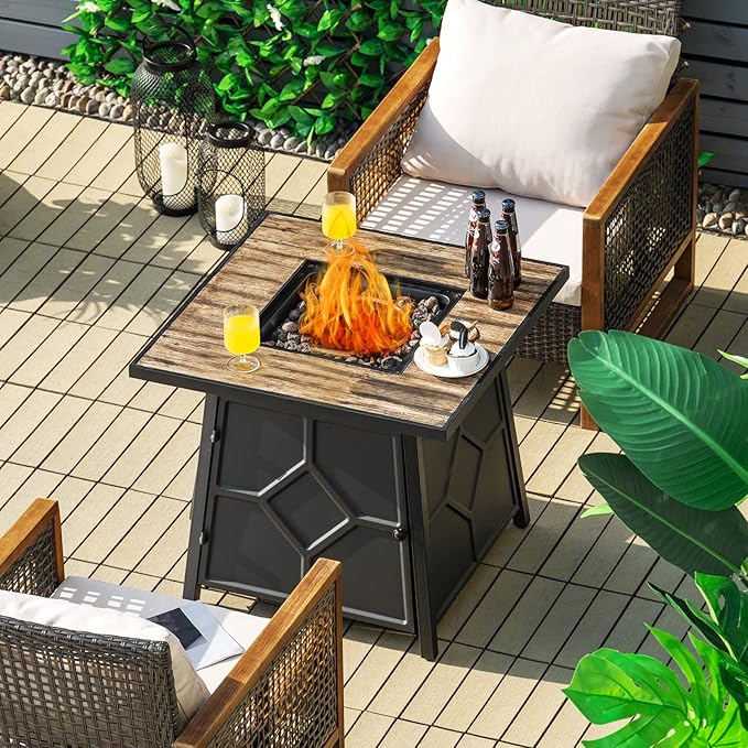 Giantex Fire Pits for Outside Outdoor Propane Fire Pit Table, 28” Patio Gas Fireplace W/Lid & Lava Rocks, 40,000 Btu, Waterproof Cover, CSA Certification, for Backyard, Deck Dinning Gas Fire Table