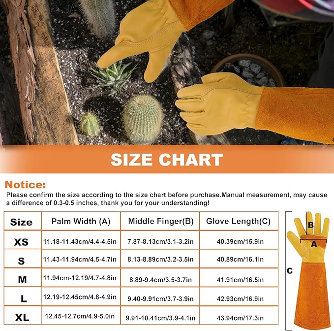 Long Gardening-Gloves Women/Men-Thorn proof Rose Pruning Heavy Duty Gauntlet, Best Garden Gifts for Gardener-S