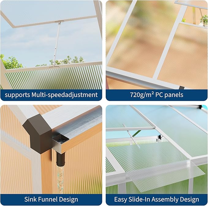 8x12 ft Greenhouse for Outdoors, Polycarbonate Greenhouse with Roof Vent, Ground Nails, Lockable Push Door, Aluminum Large Walk-in Green House for Outside Garden Backyard, Patio, Lawn, Silver