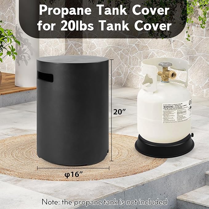 Propane Tank Cover, Propane Tank Storage Hideaway Table for Gas Fire Pits, 16 X 20inch Gas Tank Holder Storage Side Table for 20 Pound Tank Cover, Round Tank Holder- Black