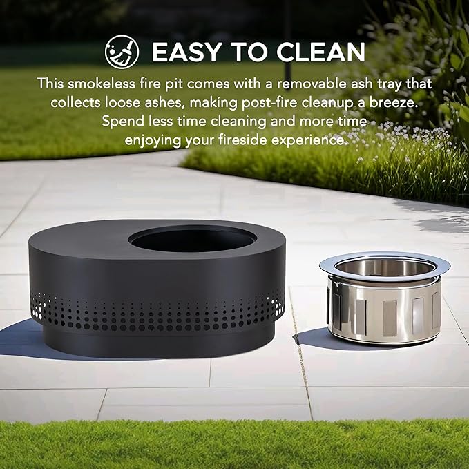SUNJOY 38 in Smokeless Fire Pit with Table Top, Removable Ash Pan, Outdoor Portable Wood Burning Fireplace with PVC Cover and Fire Poker,Ideal for Camping, Bonfire, and Backyard, Black