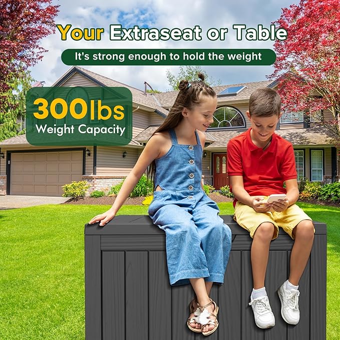 45 Gallon Waterproof Deck Box, Lockable Resin Storage Box for Patio Furniture Cushions, Garden Tools & Outdoor Delivery - Black, Easy Assembly, Multipurpose Patio Seat Bench