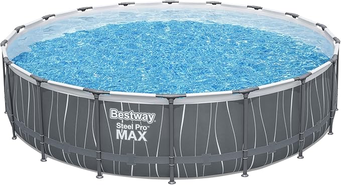 Bestway Steel Pro MAX 18 Foot x 48 Inches Metal Frame Above Ground Round Swimming Pool Set with LED Light, Remote Control, Ladder, and Pool Cover