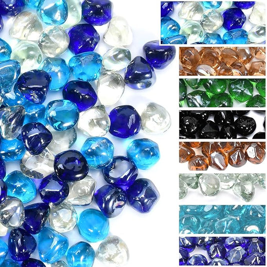GasSaf Diamonds Fire Glass for Gas or Propane Fire Pit Fireplace & Landscaping 20-Pound 1 inch (Cobalt Blue, Caribbean Blue, Crystal Clear Luster)