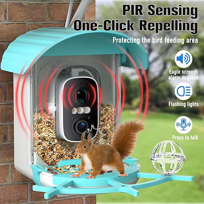 Voxblend Bird Feeder with Camera 3W Solar Powered Panel: Smart Bird Feeder for Outdoors with AI Birds Identify Auto Capture, 2K Live Video, Instant Arrival Alert, Ideal Gift for Parents (Blue)