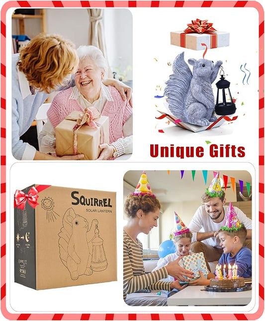 Nacome Solar Squirrel Statues for Garden Decor: Outdoor Sculptures for Clearance Outside Lawn Ornaments Porch Patio Balcony Yard - Christmas Birthday Gifts for Mom Grandma