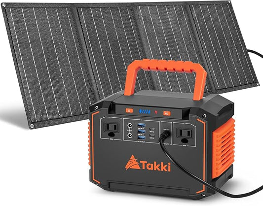 Takki 300W Solar Generator 240Wh Portable Power Station with 40W Foldable Solar Panel Power Bank with 110V AC Outlet USB DC for Emergency CPAP Outdoor Camping Home Use Blackout