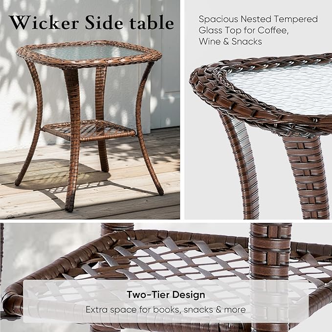 Belord Luxury 6" Thick Cushioned Outdoor Swivel Rocker Patio Chairs Set of 4 with Side Table, High Back Wicker Furniture Set with Ergonomic Zone Back, Conversation Set for Deck Porch - Brown+Grey