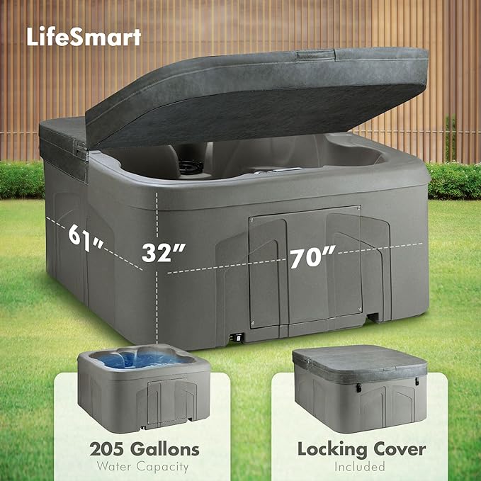 LifeSmart 4-Person Hot Tub – Outdoor Spa with 13 Jets, LED Lights, Cover & Side Step – Taupe-Colored Above-Ground Spa for Home Use