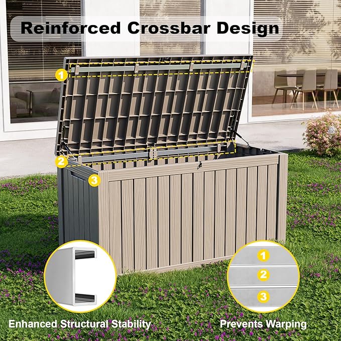 DRATO 150 Gallon Outdoor Storage Box, Large Waterproof Deck Box, Lockable Resin Storage Container with Reinforced Support for Patio Cushions, Garden Tools, UV-Resistant Outdoor Chest（Black）