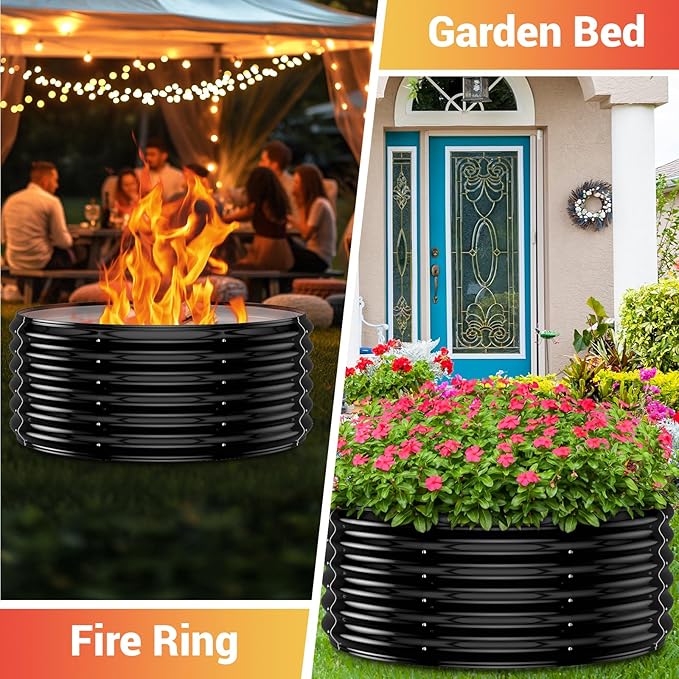 32 Inch Outdoor Fire Pit Ring,17'' Taller High Heat Resistant Wood Burning Firepit & Fireplace for Outside, Heavy Duty Galvanized Steel Fire Pits Bowl for Backyard Bonfire, Patio, Camping, Round
