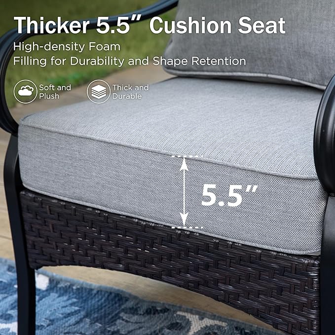 PHI VILLA Outdoor Wicker Chairs Sofa of 2, All Weather High Back Rattan Chairs 2 Seats with Comfy Cushions for Porch Deck
