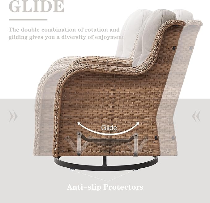 Belord Outdoor Swivel Rocker Patio Chairs - 360 Degree Swivel Glider Seating 350LBS Weight Capacity Wicker Rocking Chairs Set of 2 with Removable Cushion for Porch Balcony Deck, Yellow/Beige