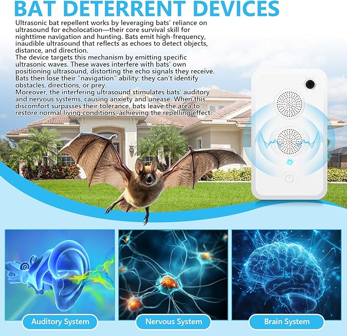 2025 4 PCS Ultrasonic Bat Repellent - Keep Bats Away from Attic, Porch & House | Rechargeable Bat Deterrent for Indoor & Outdoor Use | Safe for Humans and Pets