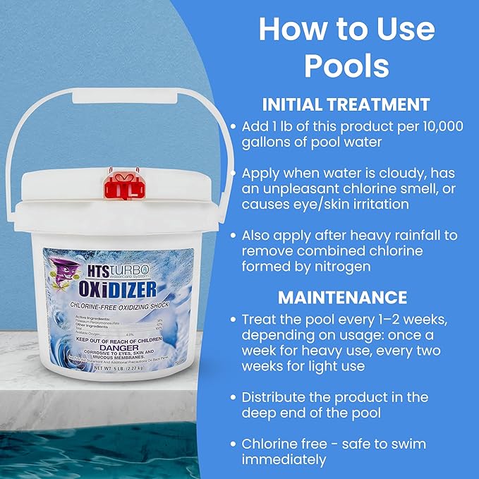 Oxidizer Shock for Pools, Hot Tubs & Spas - 5 lbs Made in USA | Fast-Dissolving Oxidizing Shock for Pool | Non Chlorine Pool Shock Treatment | Non Chlorine Shock for Pool Clears Water