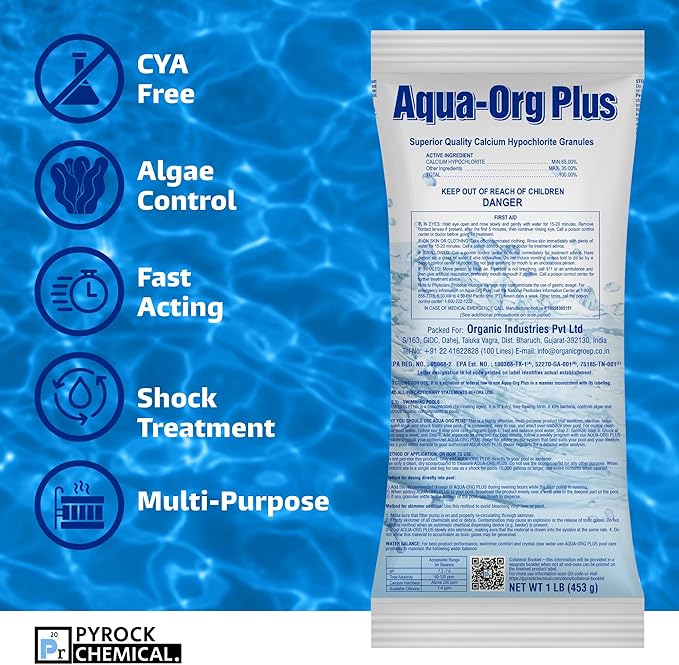 Pool Shock by Aqua Org Plus - 65% Granular Cal Hypo - Swimming Pool Shock for In-Ground, Above Ground, Spas & Hot Tubs - 50-Pack of 1 Pound Bags