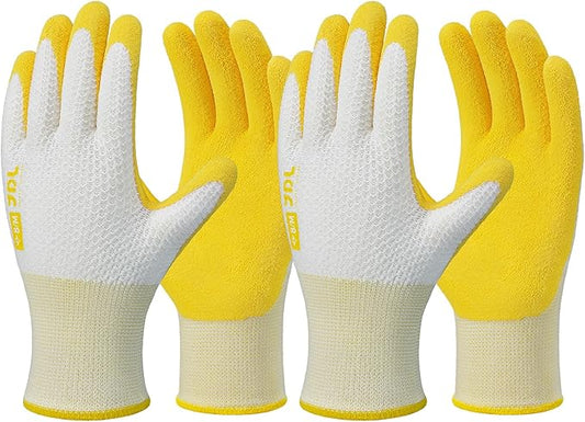 JDL Gardening Gloves for Women, 2 Pairs Breathable Latex Coated Yard Garden Gloves, Rubber Outdoor Protective Work Gloves with Grip, Yellow, Small Size