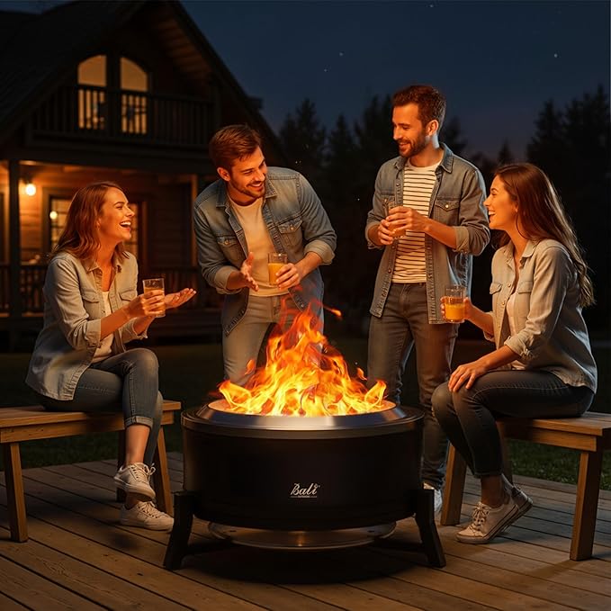 BALI OUTDOORS 27 inch Smokeless Firepit Outdoor, Outdoor Fire Pit Patio with Ash Pan, Portable Fire Pit Wood Burning