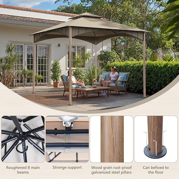 Sannwsg Outdoor Patio Gazebo 10x10 FT, Heavy Duty Gazebos, Soft Top Gazebo with Metal Frame, Double Roof Canopy, Permanent Pavilion for Decks & Backyards