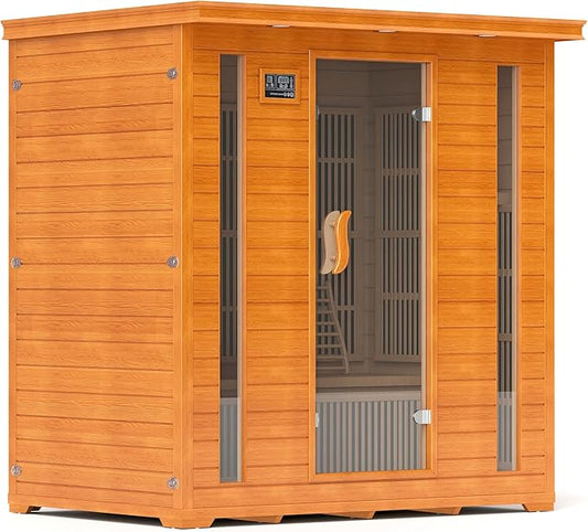 4 Person Far Infrared Sauna Indoor, Low EMF Wooden Sauna at Home with Bluetooth, Therapy Light, LCD Panel