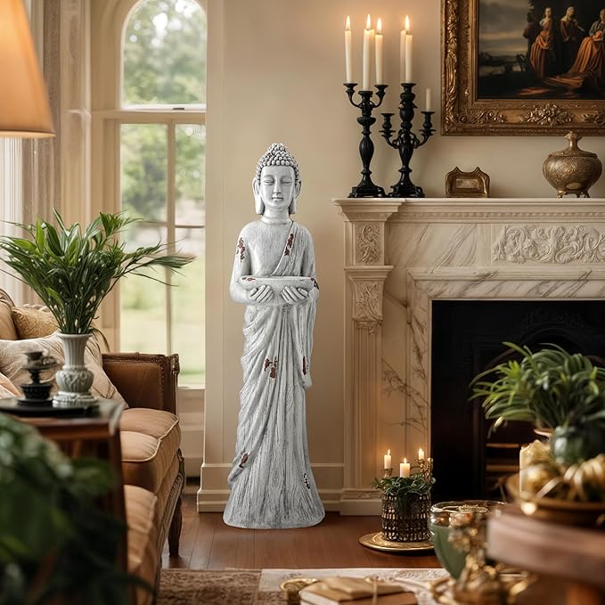 Ultym 42" Extra-Large Buddha Outdoor Statue with Birdfeeder, Tall Zen Medtative Buddha Figures, Durable Weatherproof MGO Sculpture for Garden, Patio, Yard, Porch or Indoor Home Decor