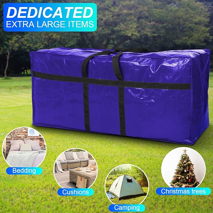 Windyun 4 Pack 57 Gallon Extra Large Storage Bags XXL Moving Bags with Zipper Handles Heavy Duty Jumbo Big Tote Box for Christmas Tree Storage 4, 5, 7.5, 9, 10, 12 ft Skeleton College Dorm(Navy Blue)