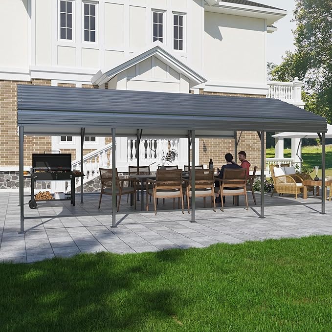 12x20FT Metal Carport, Carports with Reinforced Frame and Enhanced Base, Heavy Duty Carport Canopy for Car, Boats, Tractors, Trucks or Party, Dark Gray