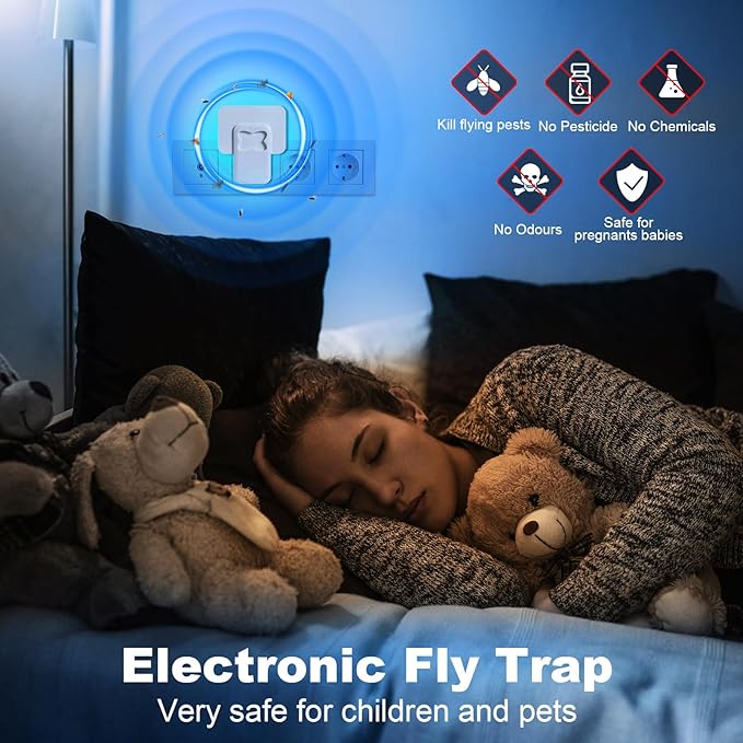 Qualirey 4 Pack Fruit Fly Traps for Indoors, Plug in Fly Trap Indoor with UV Light, Flying Insect Trap Mosquito Catcher Killer for Gnat, Moth, Flies with 24 Pcs Glue Boards