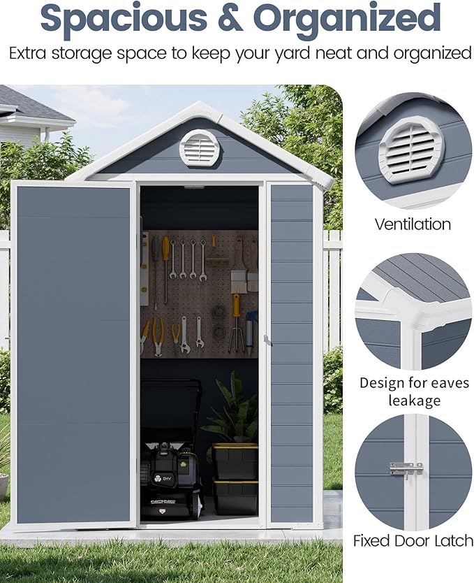 6x4.5 Resin Outdoor Storage Shed with Enhanced Roof Runoff & Floor, Secure Hidden Screws Design, Durable Build for Deck, Pool Supplies, and Versatile Storage, Dark Grey
