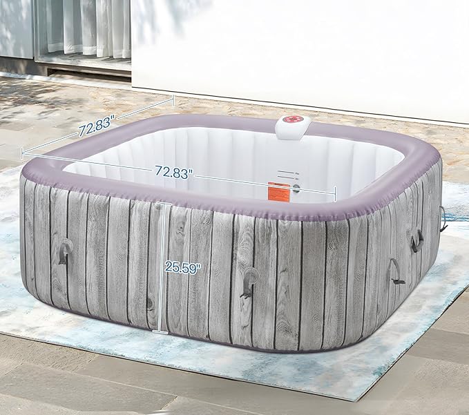 Inflatable Hot Tub for 4-6 Adults – Portable Blow Up Hot Tub with 130 Air Jets, FastFill System & Thermal Cover – Outdoor Spa Hot Tubs for Patio, Backyard & Travel Use (Laminated PVC Square)