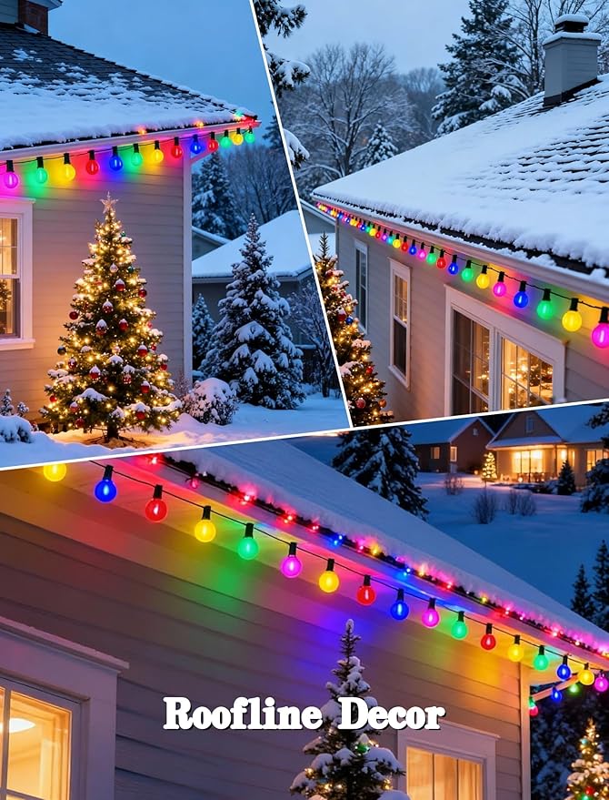 Pallerina 50Ft Outdoor Frosted Multicolor Lights, LED G40 Globe Patio String Lights with 25 0.6W Ceramic Colorful Bulbs(2 Spare), Outside Christmas Lights for Holiday Party Backyard Christmas