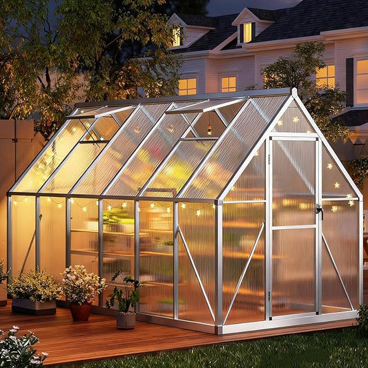 GAOMON 6x11 FT Outdoor Greenhouse with Roof Vent, Heavy Duty Aluminum Polycarbonate Greenhouses, Easy Assembly, Lockable Door, Large Walk-in Greenhouse for Patio, Backyard, Garden