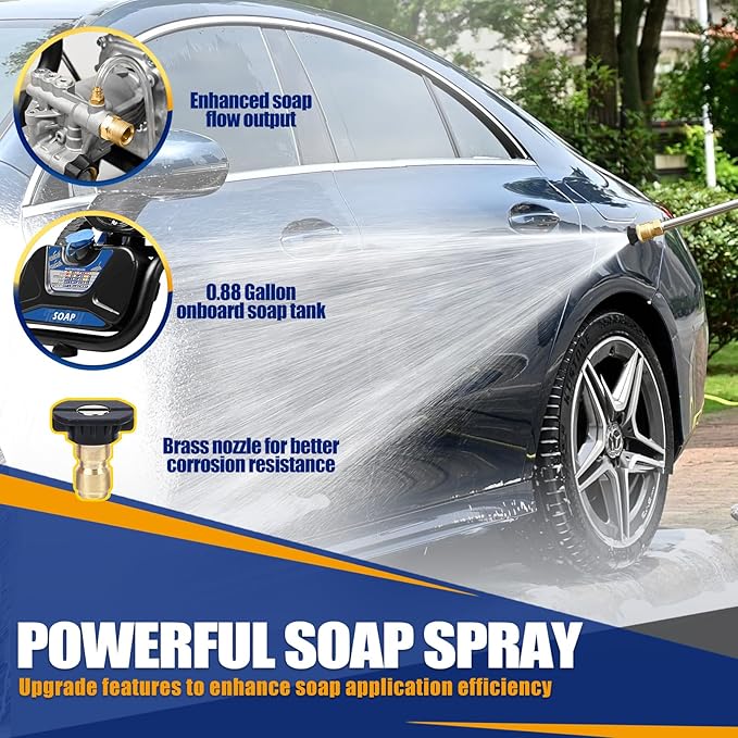 TOOLCY 3400 PSI & 2.8 GPM Gas Powered Pressure Washer with Onboard Soap Tank, Power Washer for Cleaning Cars Homes Patios Fences Driveways, Spray Gun, 5 Nozzles