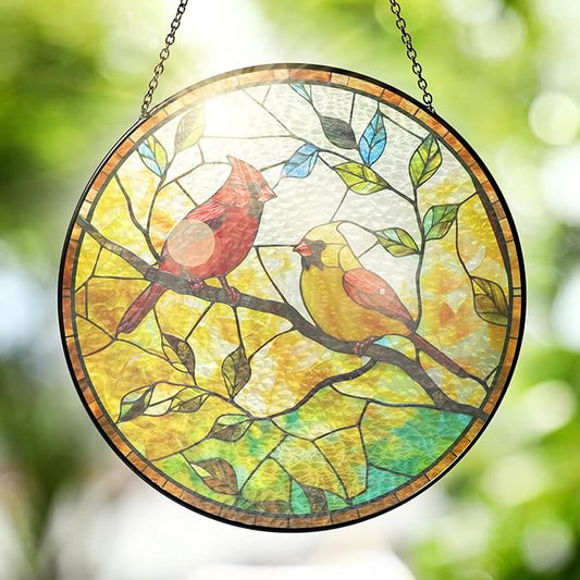 FLAGWIX Christmas Red Cardinal Gifts for Women Men - Stained Glass Window Hanging 10 in - Sun Catchers Indoor Window for Home Decor, Sympathy Bereavement Cardinal Memorial Gift, Christmas Decorations
