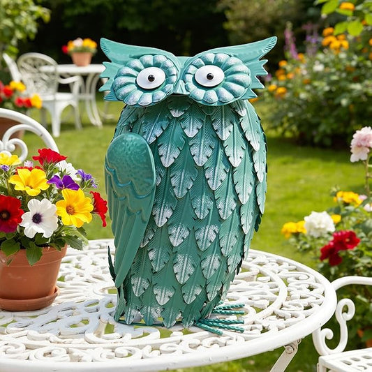 Ultym 16.8" Metal Owl Statue - Handmade Cute Bird Sculpture for Yard & Garden Decor, Boho Home Accent for Shelf, Desk, Living Room, Bedroom, Office, Nice Gift for Bird Lovers