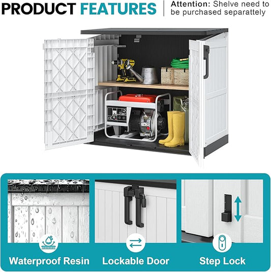 LHBcraft Outdoor Storage Cabinet 36 Cu Ft with Lockable Doors, Portable Horizontal Storage Shed, Resin Outdoor Storage Box Waterproof for Patio-Easy to Assemble