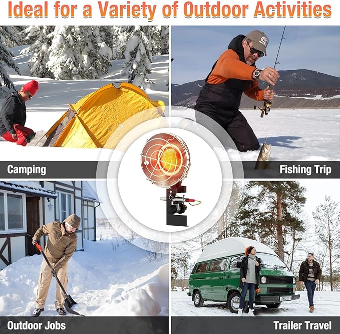 Outdoor Propane Heater, 15,000 BTU Portable Heater with 3 Heating Modes, Camping with Shut-off Valve and Tip-over Switch, 30° Rotating Single Tank Top for Garage, Patio