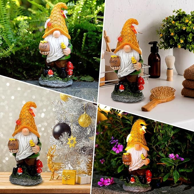VChymm Solar Garden Gnomes Outdoor Statues-11.8‘’Outdoor Garden Decor-LED Outdoor Decor Light-Unique Housewarming Gifts Yard Art Sculptures for Patio Lawn Ornaments