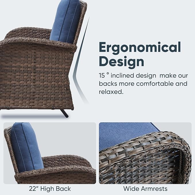 Belord 5 Piece Outdoor Patio Furniture Set with Deep Seating Swivel Rocker Chairs Loveseat and Rattan Coffee Table Outdoor Conversation Sets for Deck Backyard Poolside