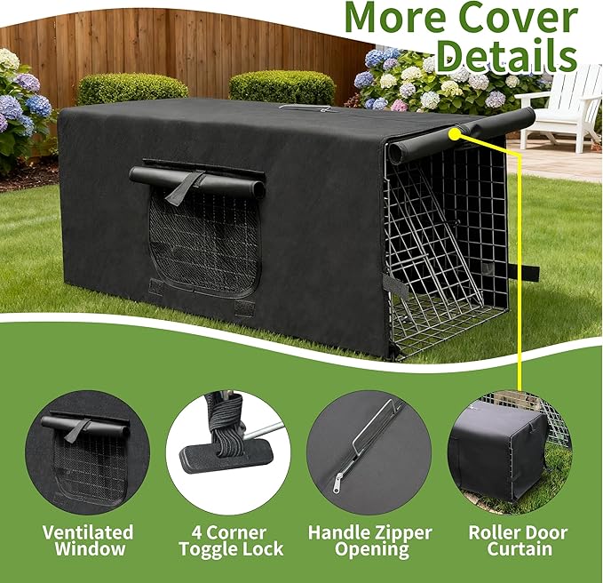 Live Animal Trap Cage with Cover, Cat Trap for Stray Cats 42 Inch Heavy Duty Folding Skunk Traps with Real Door for Raccoons, Opossums, Groundhogs, Skunks, Feral Cats, Squirrels
