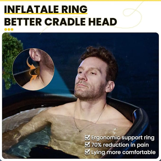 CalmMax Oval Ice Bath 2.0 with Inflatable Neck Rest Ring for Athletes XL Portable Cold Plunge Tub for Cold Water Therapy Ice Baths at Home - 140 Gal Capacity（IB003, Black