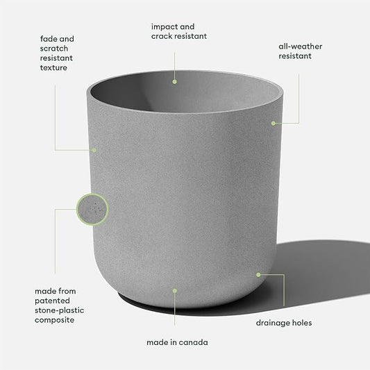 Veradek Mason Series Lima Planter - Round Planter for Indoor or Outdoor Porch/Garden | Made from Plastic-Stone Composite with Drainage Holes | Modern Décor for Succulents, Flowers, Small Plants