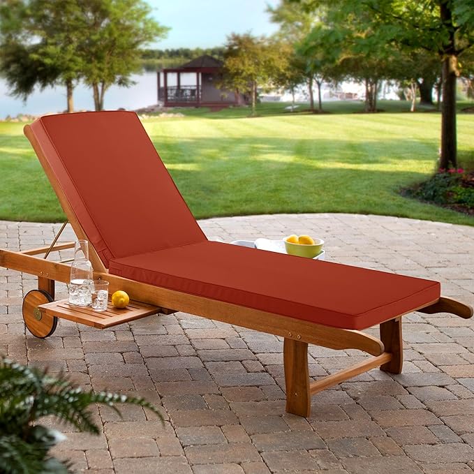 Chaise Lounge Cushion for Outdoor Furniture, Waterproof Fade and Tear Resistant Lounge Deck Chair Cushions for Patio Lawn Pool Resort Hotel, 72x21x3 Inch, Rust
