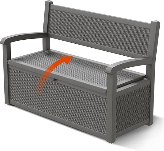 80 Gallon Outdoor Storage Box, Resin Patio Furniture with Armrest, Lockable Deck Box with Waterproof and UV Resistant for Patio Cushions, Garden Tools and Pool Supplies, Grey